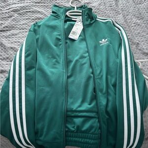 Adidas Teal Track Jacket with White Stripes